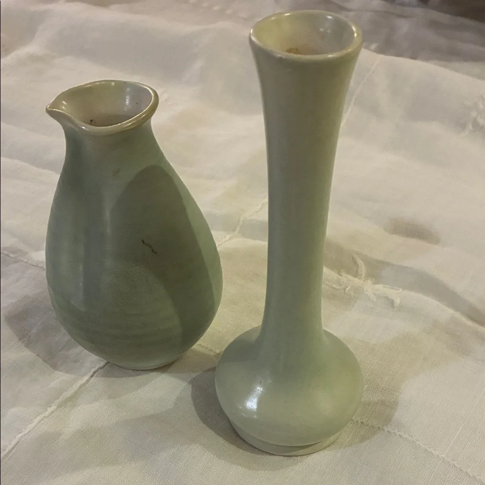 Red-Wing USA Easter Green Ceramic Vases Set/2 Redwing VTG Lithe RS Lang Indented